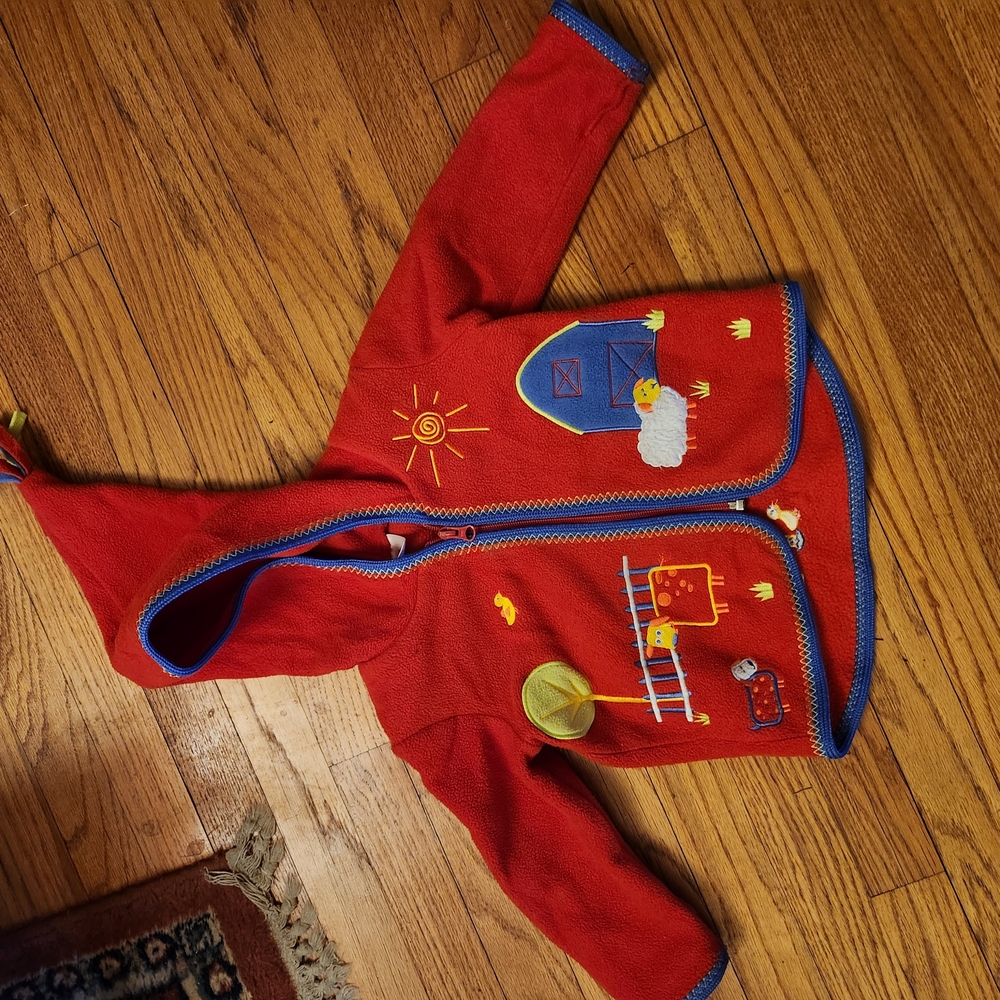 Hanna Andersson Children's Red fleece Jacket with Farm Theme